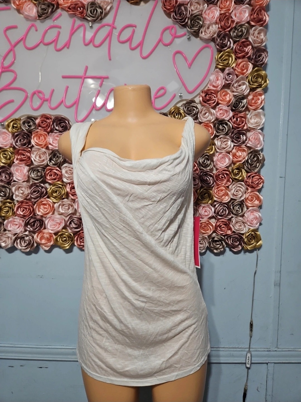 Sunny Leigh Cream Draped Cowl Neck Sleeveless Top